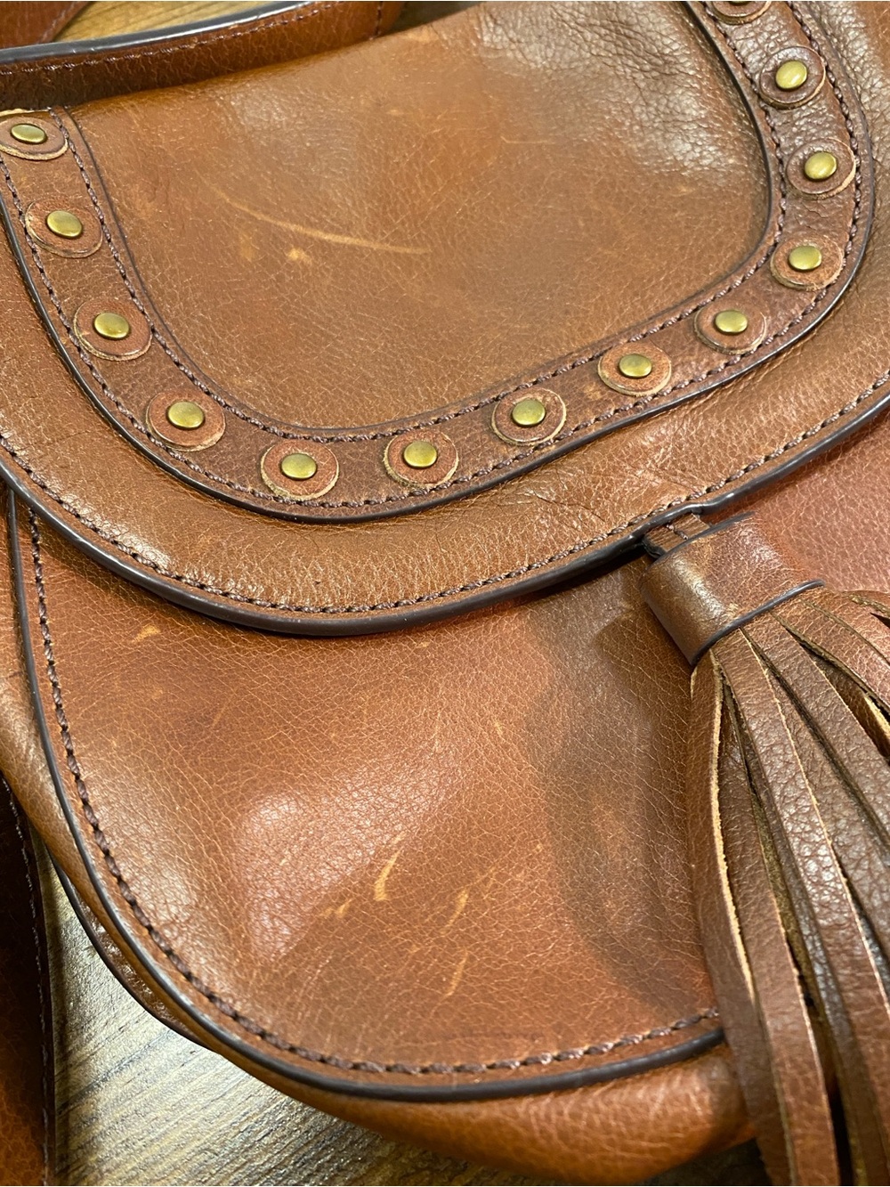 FOSSIL Women's Brown Leather Tassel Crossbody Bag | Western Bohemian Style - Picture 4 of 16